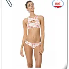 OEM Custom Logo Swimwear Halter Bikini Set Dancing Flamingos Print Lady Girl Swimming Suit Women Swimwear Bikini