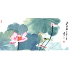 Chinese Painting Print of Lotus Flowers by Zhang Daqian Ink and Color on Paper
