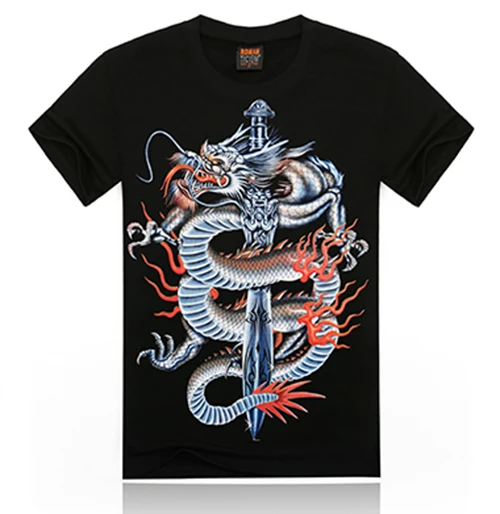 Free Shipping 2015 Fashion Design Men's Novelty 100% Cotton Dragon Sword 3D Printing T-shirt Whlesale Hot Sale 3D Tee For Men