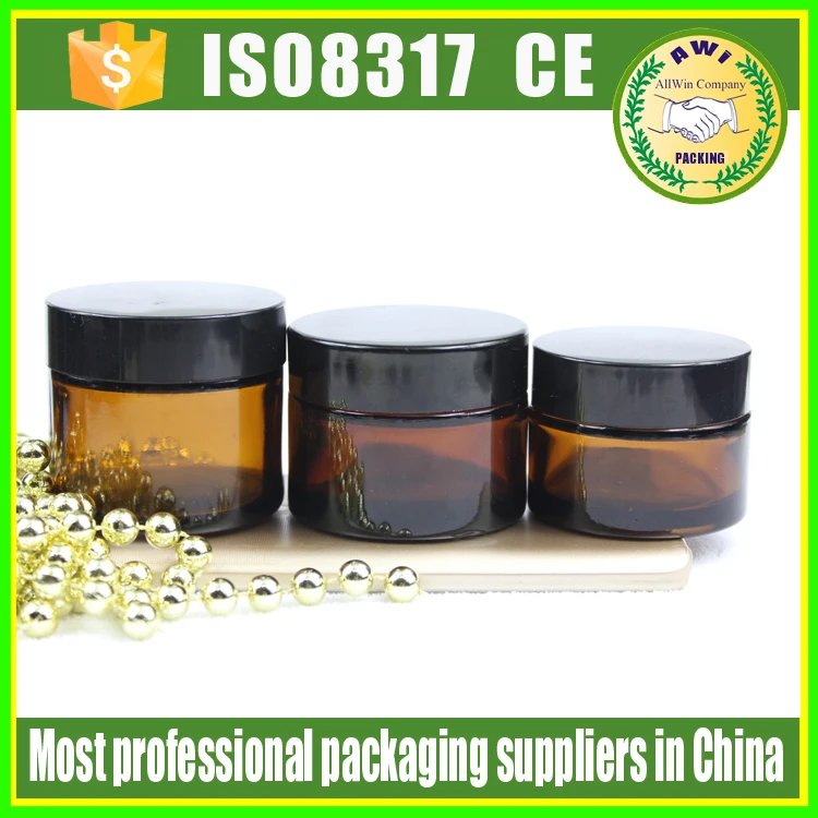 Cosmetic Packaging Wood Amber Glass Jar Frosted Black Glass Jars With