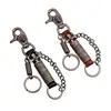 Vintage Men Leather Belt Loop Carabiner Clips Keychains With Unique Double Detachable Metal KeyChain Rings