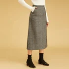 80%polyester 20%wool Hip skirt Women Clothing Retro Classic Literary style Long lady skirt