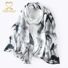 Hangzhou factory ladies Pure Silk Shawls Wrapables Chinese ink painting lotus Oblong Sateen 100% 100% Silk neck Scarf