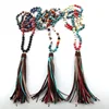 8mm Fashion Bohemian Tribal Jewelry 108pc Stone Beads Knotted Multi Long Tassel Necklace Women Ethnic Necklace