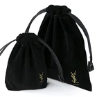 Portable Black flocking gold printing custom velvet pouch jewelry drawstring bag