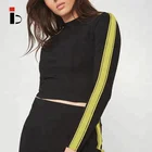 Side Shirt Sleeve Shirt New Design Wholesale Custom Crop Top Long Sleeve Side Stripe T Shirts