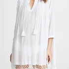 Women Custom Summer Cotton Beach Tassel Trim Sheer Tunic Dress