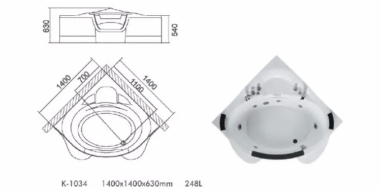 Center Launching position Apron Acrylic Massage Bathtub high quality factory bathroom bathtub