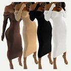 Hot Selling 2019 Amazon Elegant Off Shoulder Wear High Quality Midi Sexy Ladies Women Office Check Work Bodycon Dress