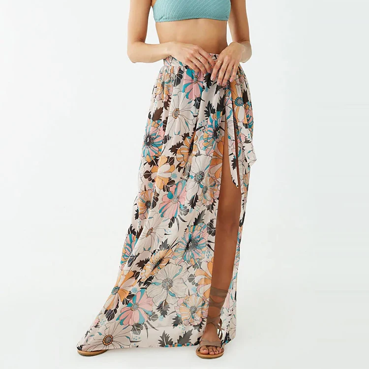 open front chiffon maxi skirt