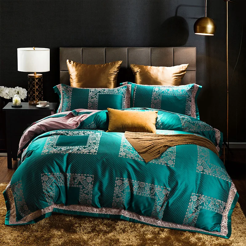 Waliicorners Tribute Silk Jacquard silver gray Luxury Royal Bedding set 4Pcs King Queen size bed sheet set Duvet cover pillow shams 78 WFG_1580