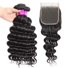 Indian Loose Deep Wave Hair Weave 3 Bundles With Lace Closure Mink Bundle Hair With Closure