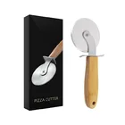 China Factory Wholesale Natural Bamboo & Stainless Steel Pizza Wheel Pizza Cutter