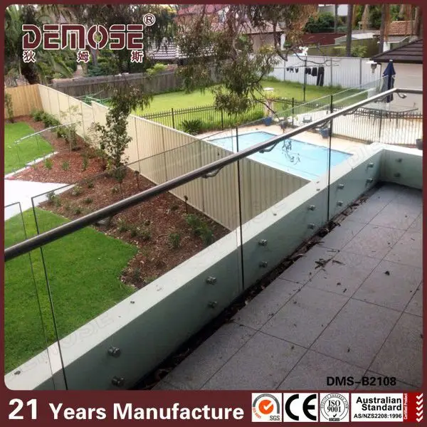 balcony design glass railing/balustrade/stainless steel handrail