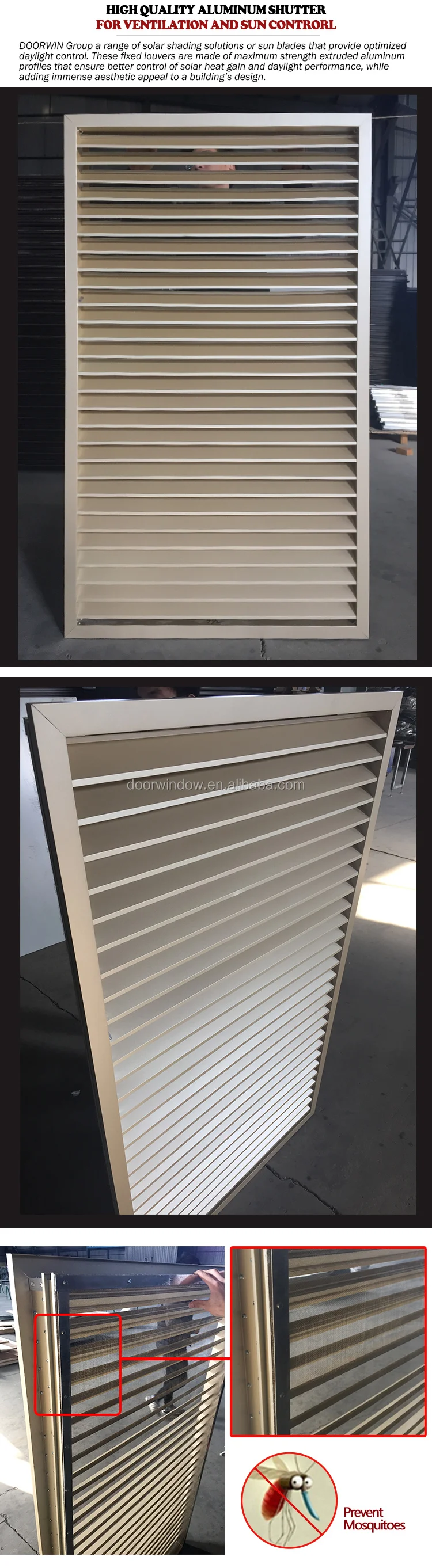 Aluminum louver frame fixed exterior shutters