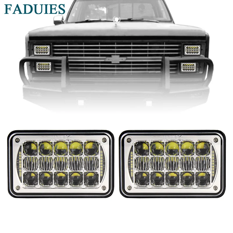 1 4x6 inch LED Headlights Rectangular Replacement H4651 H4652 H4656 H4666 With DRL For Peterbil Kenworth Freightinger Chevrolet (7)