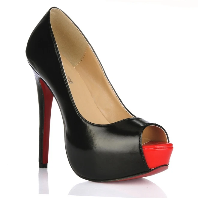 2015 Summer Platform High Heel Shoes Casual Fashion Red Bottom Heel Shoes Woman Soft Leather Sexy Peep Toe Shoes Lady Pump TA003