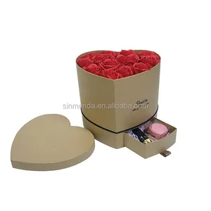 luxury heart shape flower box with drawer heart-shaped paper box