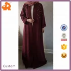 Latest Fashion Dubai Muslim Abaya Kimono with White Pearls Long Dresses Arabic Style