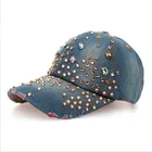 Fashion cheap 6 panel denim sports bling bling shade studded rhinestone design baseball cap