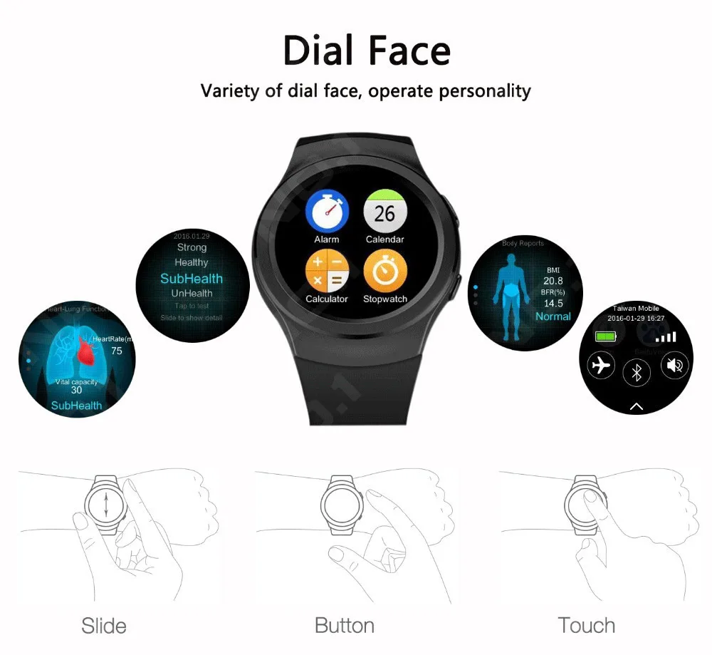 G3 MTK2502 Full Circular Bluetooth Smartwatch Heart Rate GPRS Fashion sport Smart Watch Customized for iPhone Android Phone