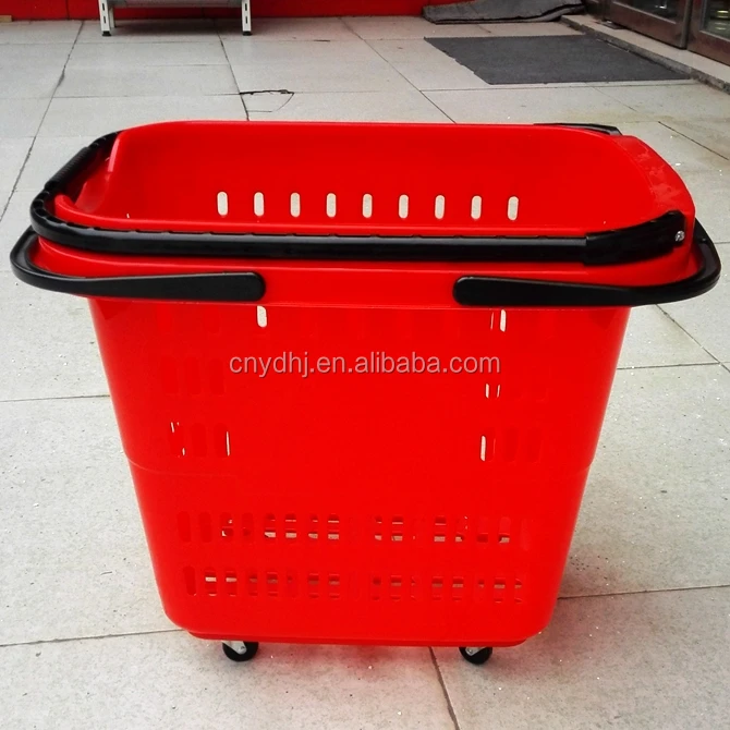 wholesale supermarket plastic rolling foldable shopping basket