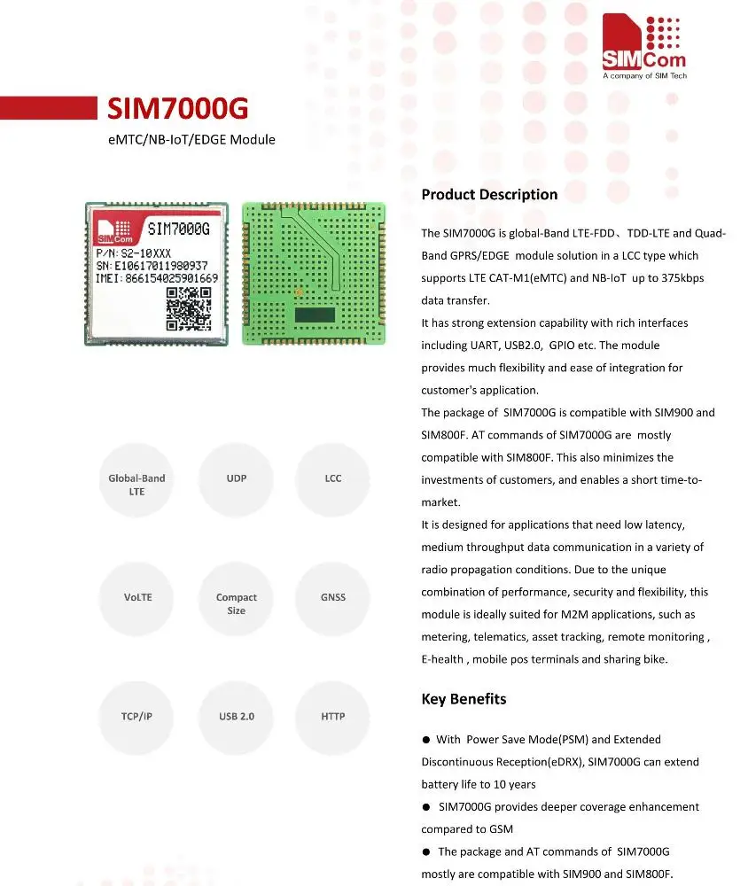 SIMCOM SIM7000G eMTC NB-IoT EDGE Module - ANKUX.COM