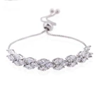 Diamond Link Bracelet Sterling Silver 925 White Gold Rhodium Plated Silver Women Trillion Cut Shape Adjustable Bracelet