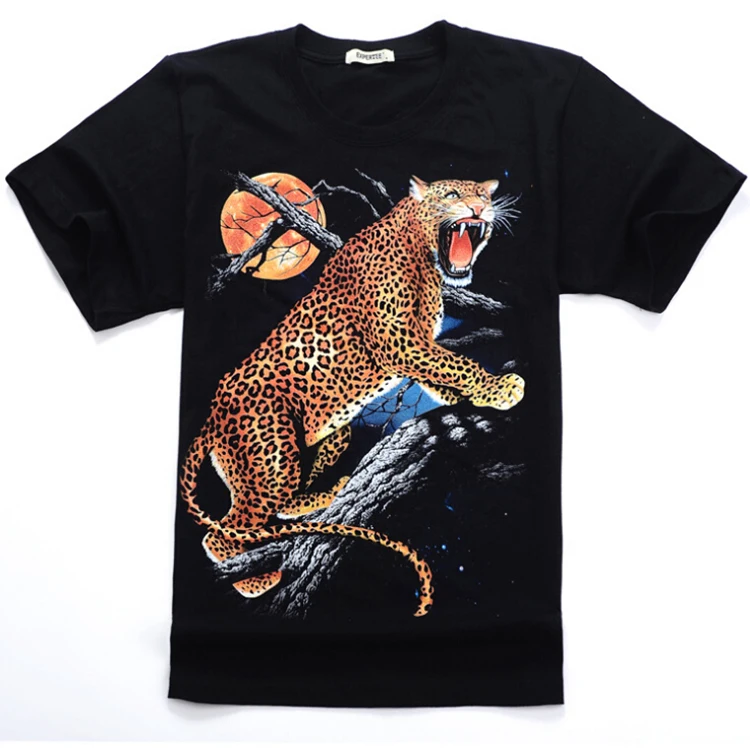 Free Shipping 2015 Fashion Design Men's Novelty 100% Cotton Leopard 3D Printing T-shirt Whlesale Hot Sale 3D Tee For Men