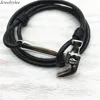 Black Genuine Leather Men's Bracelets With Stainless Steel Magnetic Clasp With Hammer