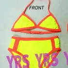 Low MOQ / wholesale Toddlers kid sexy bikini swimwear , cute style , nero yellow with orange col. fulling lining