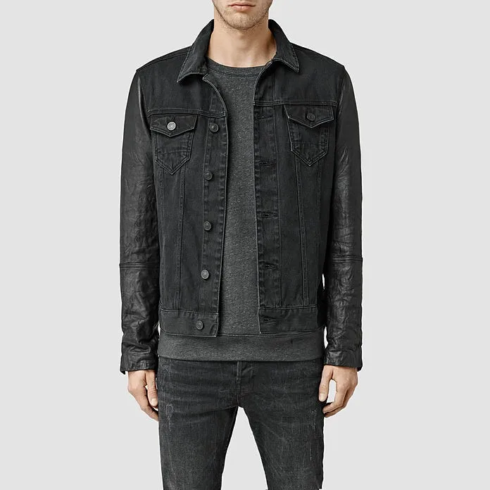 Black Fashion Sleeve With Leather Wholesale Denim Jacket Men Buy