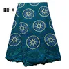 HFX Latest Teal Indian Embroidered Wedding Lace 5 Yards Swiss Voile African Lace Fabric 2019 for Women