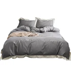 Solid color french linen stoned washed bedding set customized size and colors