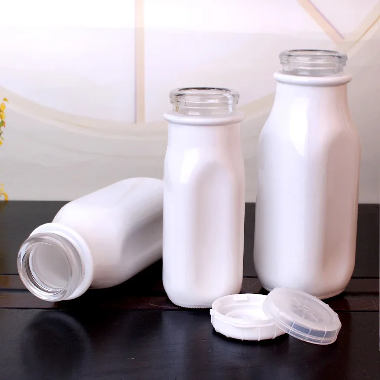 360ml white french square glass bottle for milk
