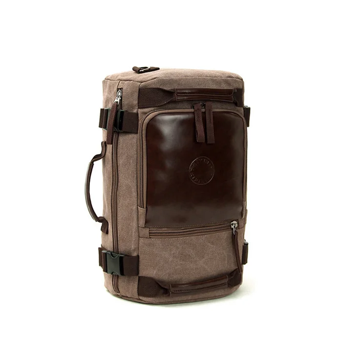 China wholesale outdoor backpack mens shoulder leather vintage canvas backpack