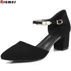 Asumer fashion pointed toe buckle single shoes women suede leather high heels shoes