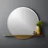 Perch Round Mirror Glass With Brass-Plated Shelf Vanity Wall Mirror