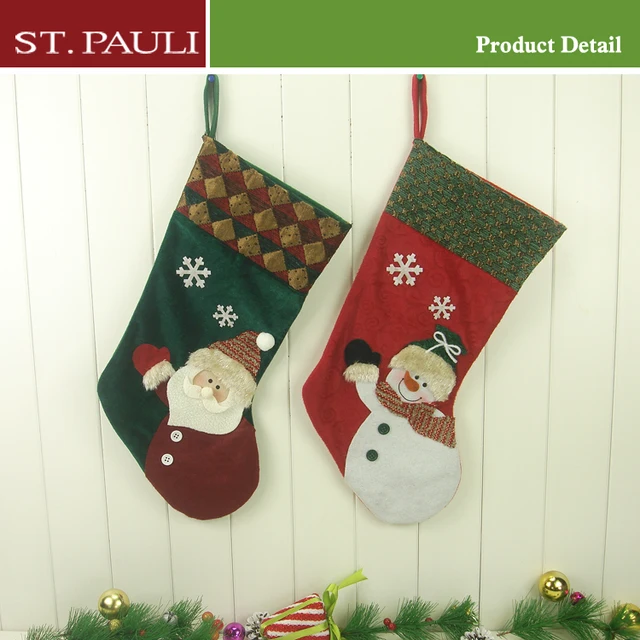 item red green santa snowman velvet christmas stocking gift bag