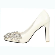 Wedding evening white rhinestone private label women pump shoes fancy design plus size lady office shoes