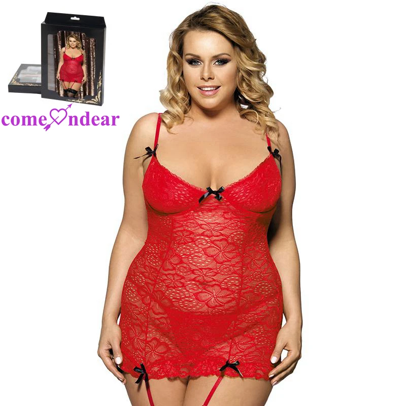 Plus Size Floral Lace Mesh Tight Sexy Open Big Breast Women Lingerie