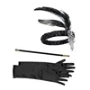1920s accessories Vintage Headband Black Ostrich Feather Glove Cigarette Holder Flapper Headband Set