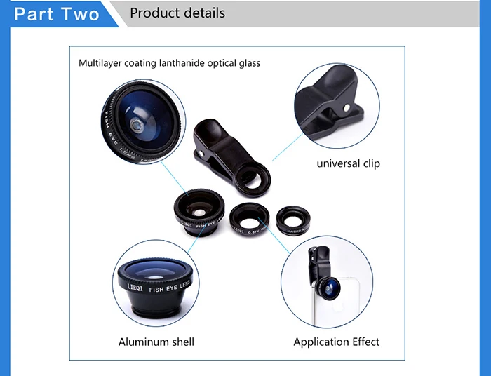 Waterproof External Camera Lenses 3 In 1 Lens Set For Smartphones