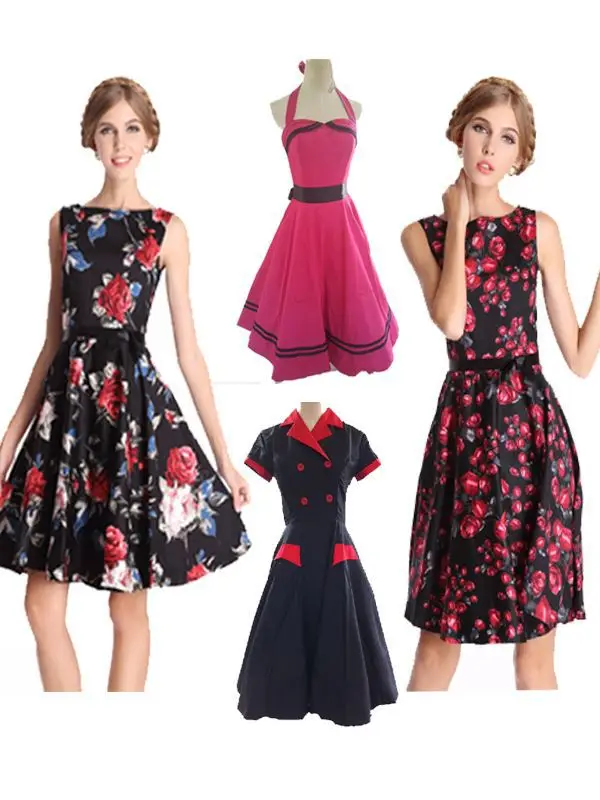 apparel walson wholesale new design cotton Polka Dot Bandage halter 1950s vintage dress 4599-3