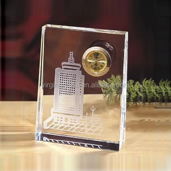 office gift set optic crystal illusion souvenior table clock for