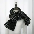 Popular Style White and Black Stripe Cashmere Scarf Fashion Fringe Plaid Cashmere Scarf 200x65cm