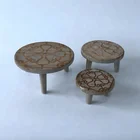 100% handmade round shape with special pattern mini table paulownia wood crafts