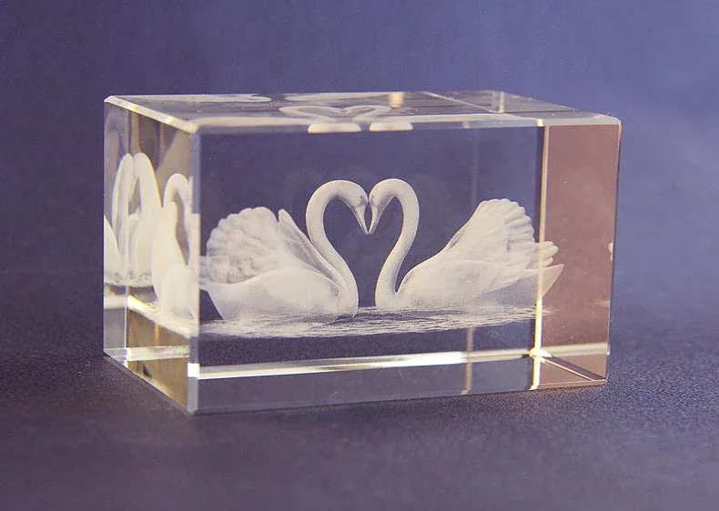 crystal swan glass cube for wedding favor valentines day gift