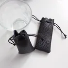 Customized printing black leather drawstring pouch bag for phone and earphone