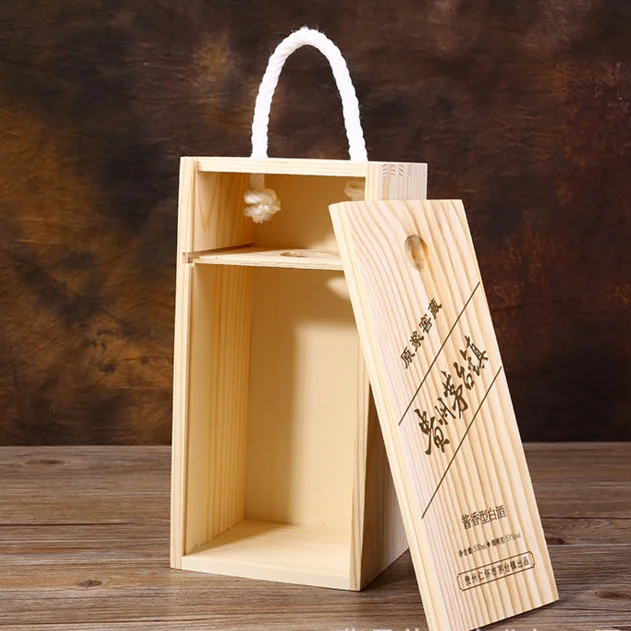 pine wood single wine glass bottle gift box with personalized